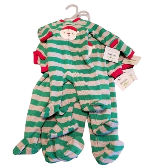 Lot of 4 - Child of Mine Carters Santa Footed Pajama Green Grey Infant 3 sizes - Picture 3 of 7